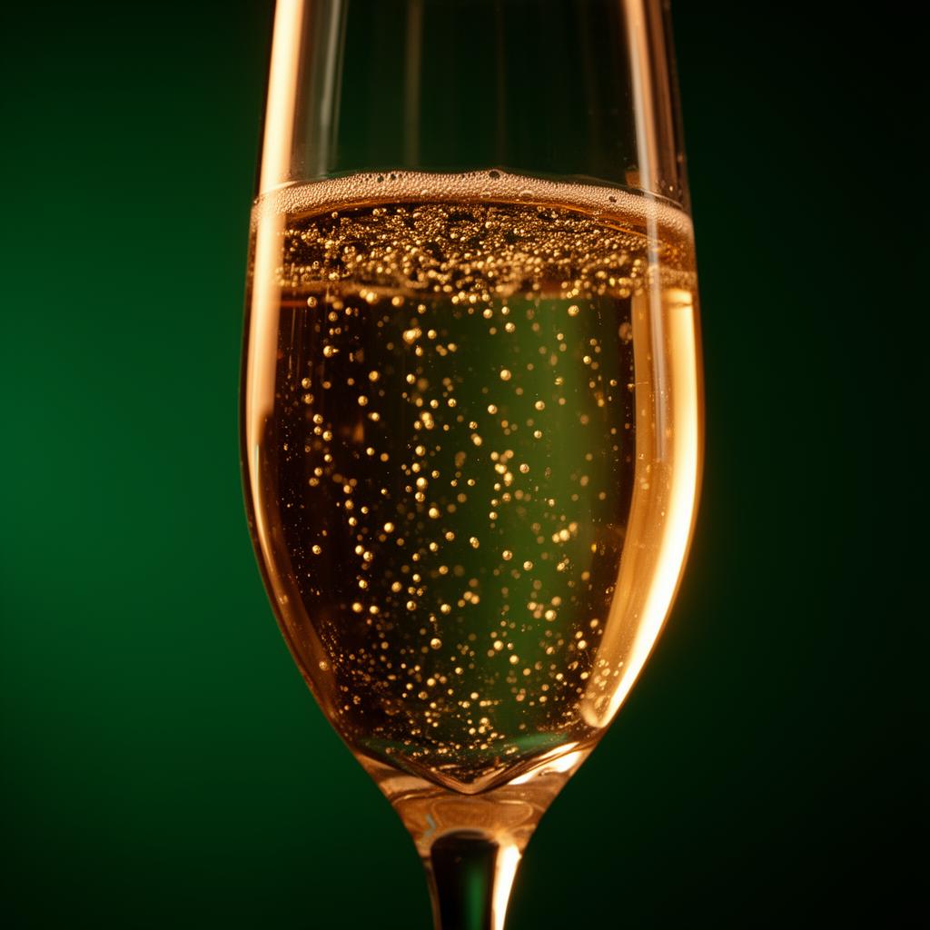 Coupe de champagne, bulles dorées
